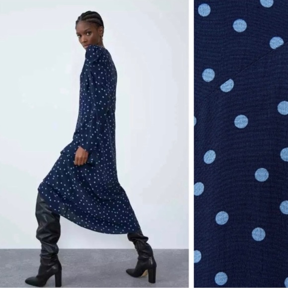 Zara Blue Polka Dot Dress NWT - Picture 4 of 6